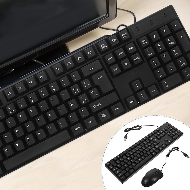 BESPORTBLE لوحة مفاتيح USB سلكية و مجموعة ماوس بتخطيط إسباني للكتابة الهادئة للكمبيوتر المحمول المكتبي - Image 3